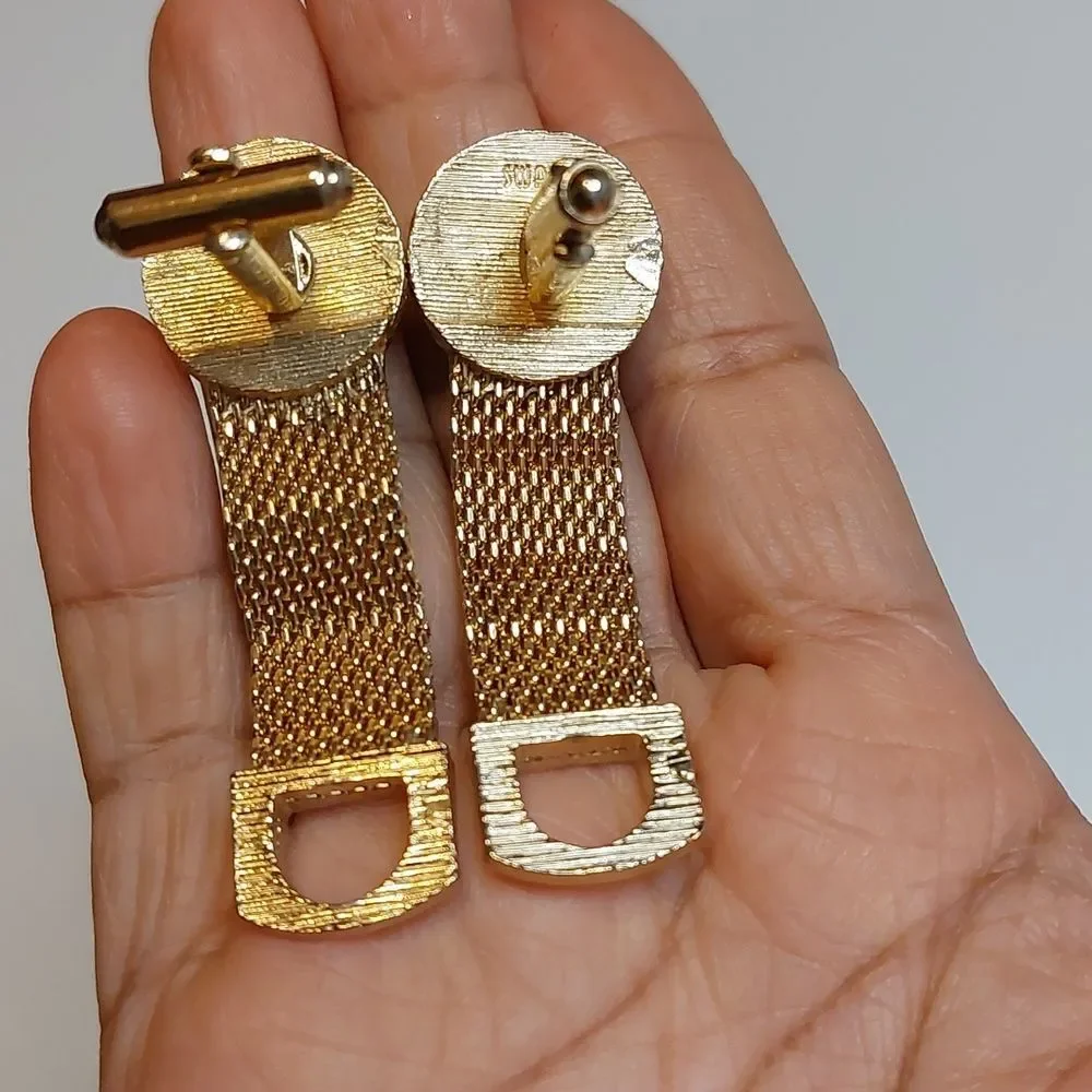 Vintage Swank Mesh Wraparound Cufflinks Gold Tone